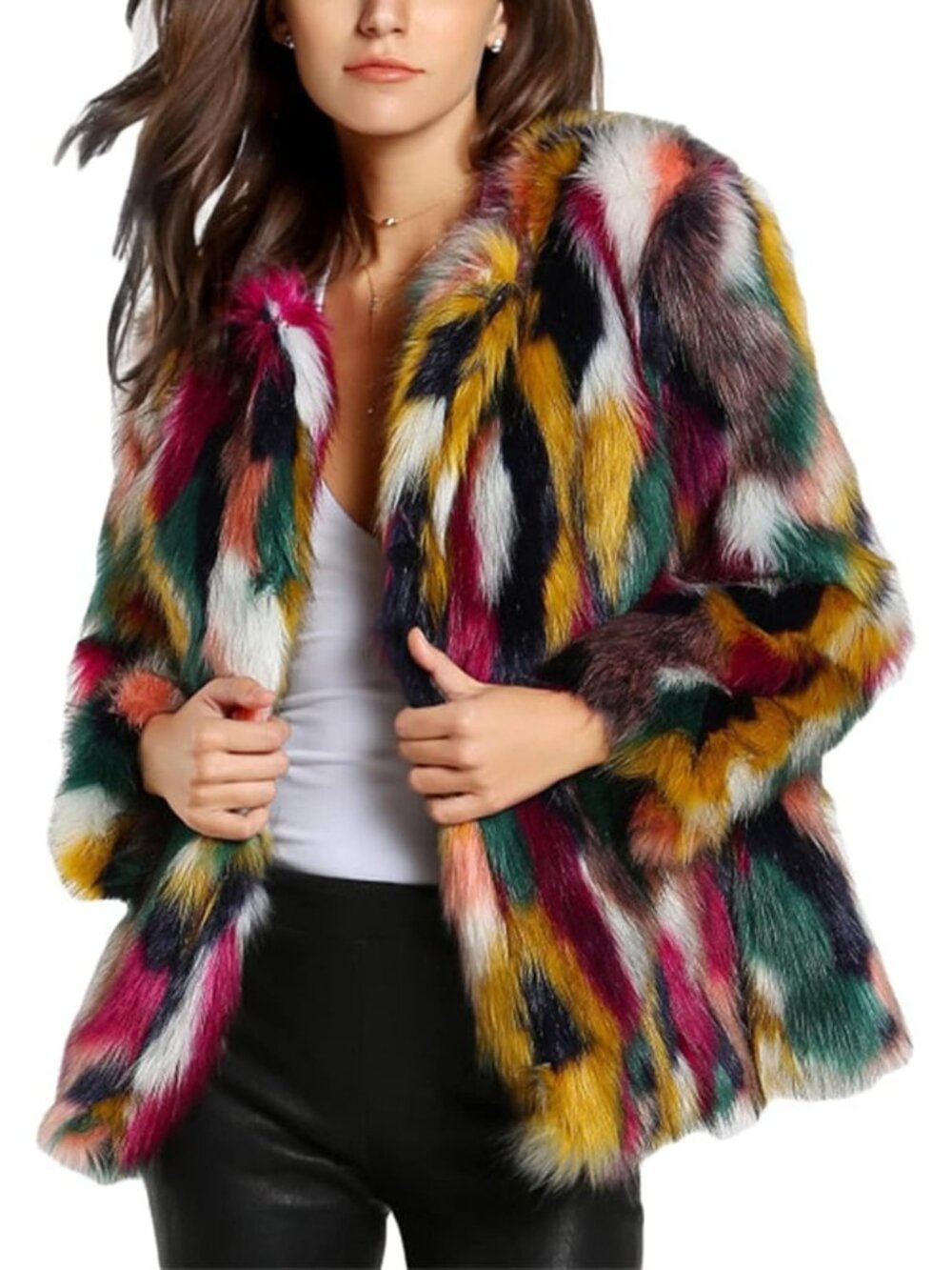Faux Fur Coat Women Winter Fluffy Jacket Furry Open Front Cardigan